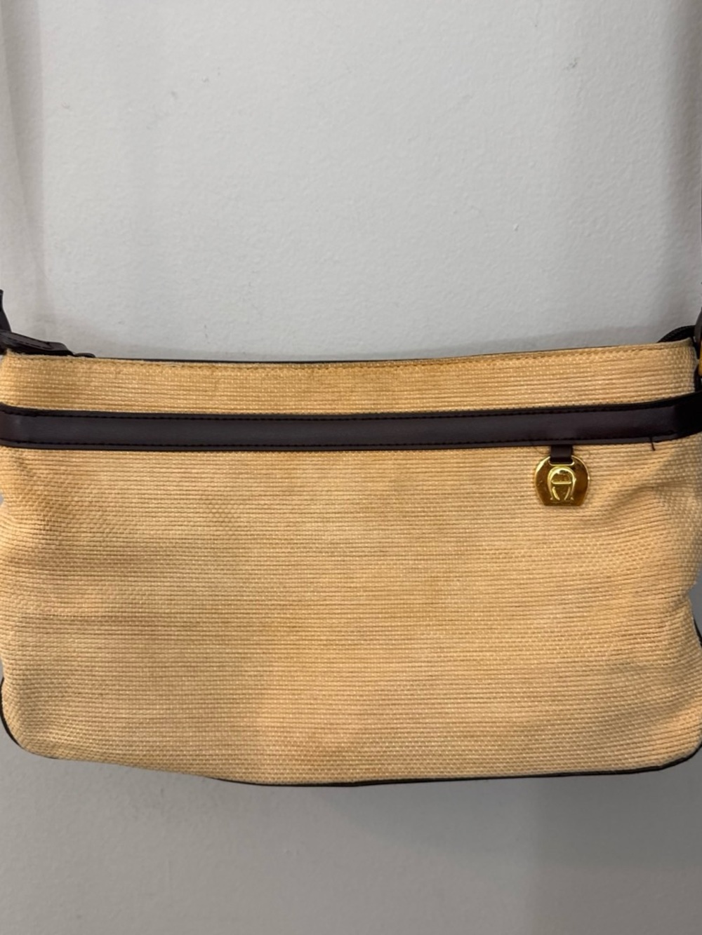 Etienne Aigner Beige and Brown Straw Wristlet